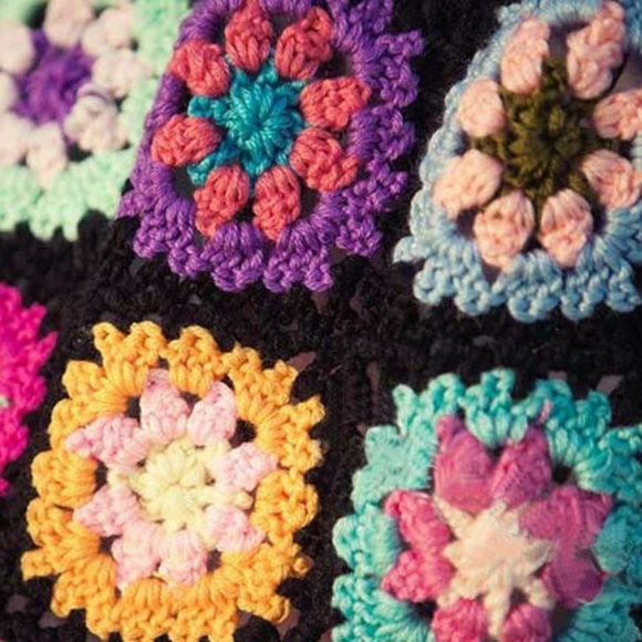 Black & Multicolor Granny Square Crochet Scarf - Picture 5 of 13